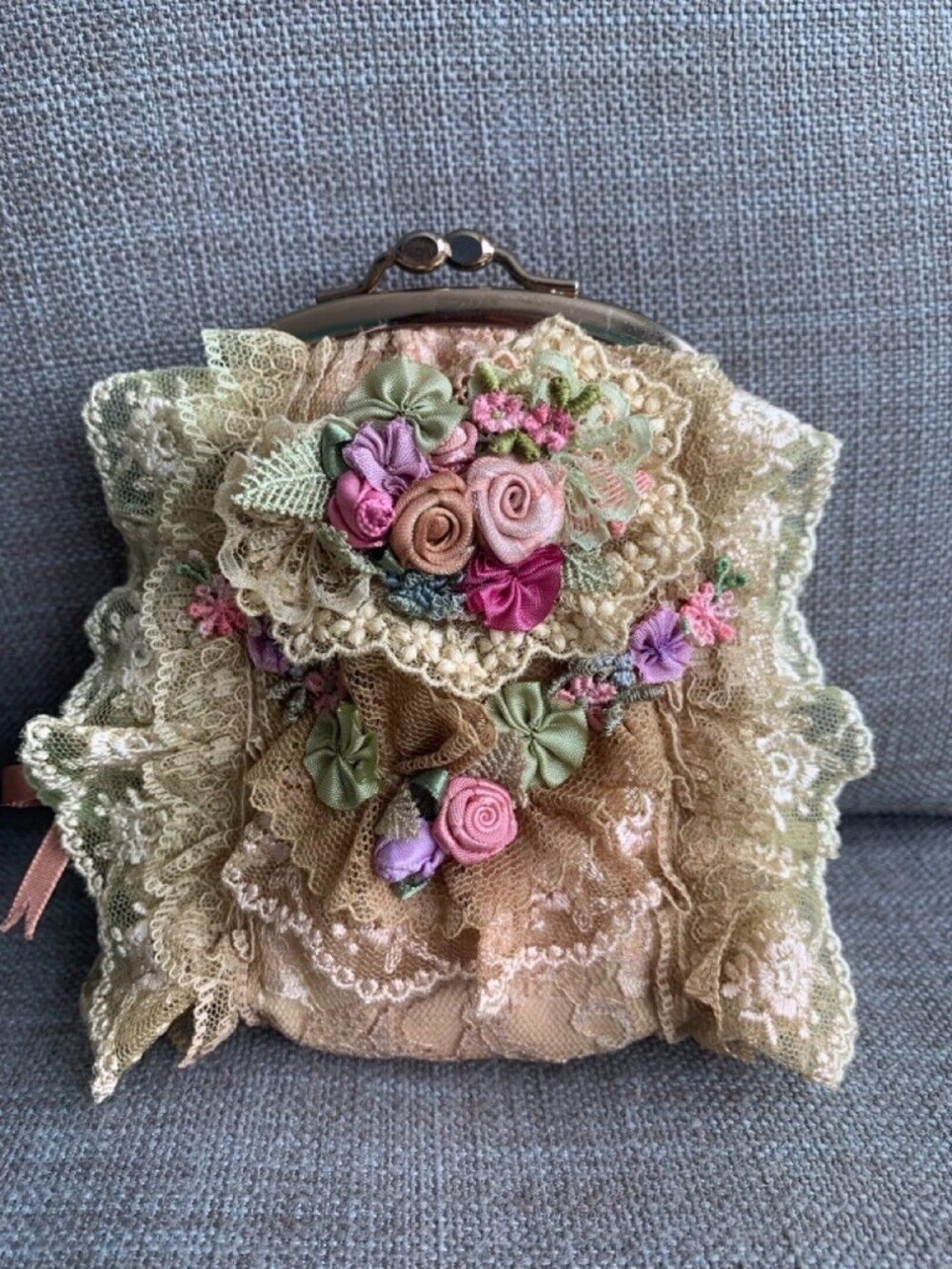 Japan Chimaki Small Handbag Bag Clip Pouch Lace Embroidered